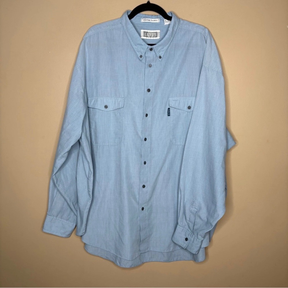 Levis Silver Label Mens 4X Light Blue Long Sleeve Button Down Shirt VTG Workwear